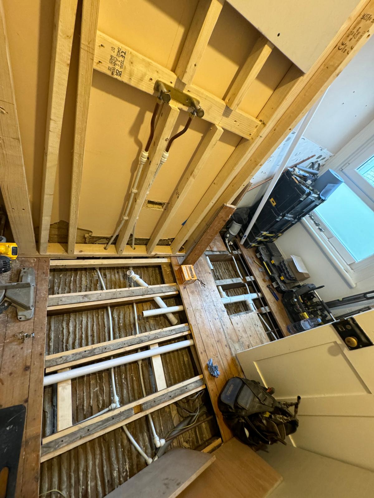 Bathroom refit — new plumbing and floor joists