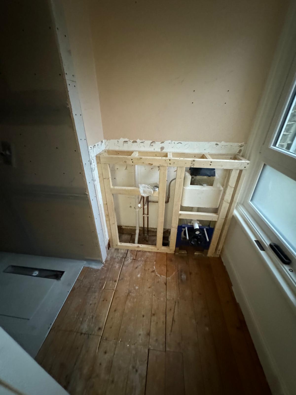 Bathroom refit — new stud wall for the toilet cistern