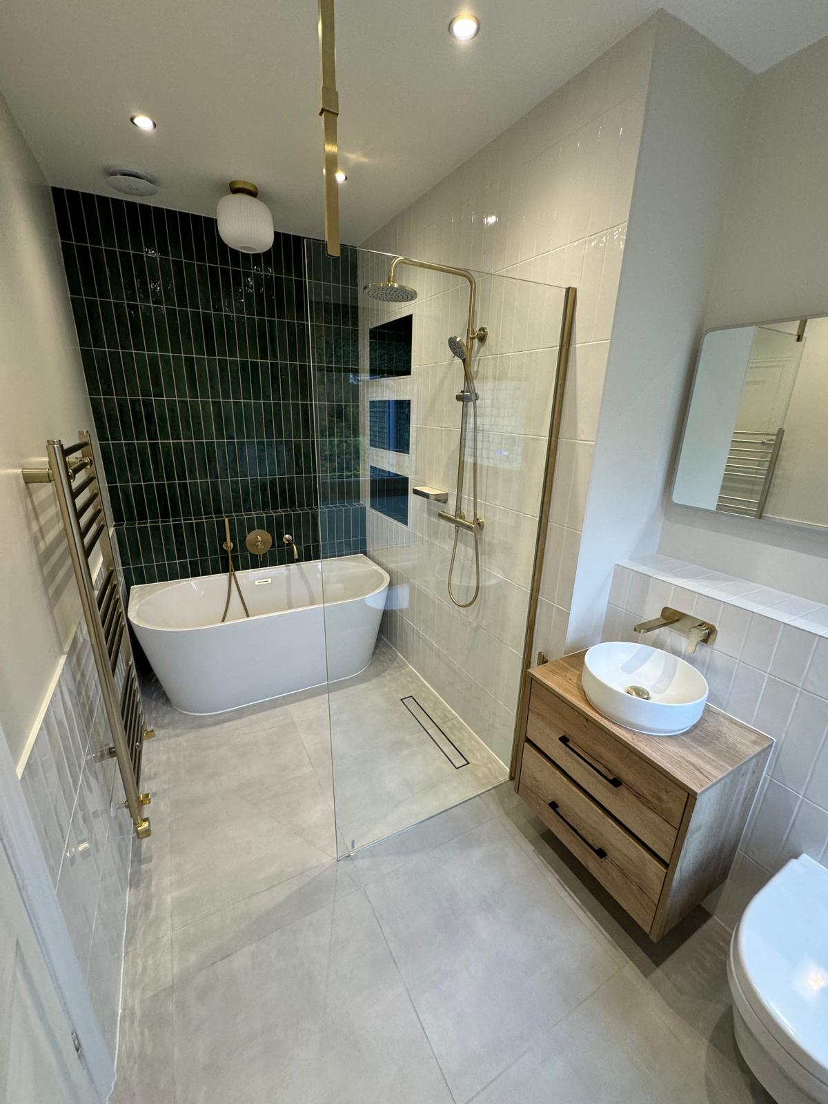 Bathroom refit — finished shower and freestanding bath